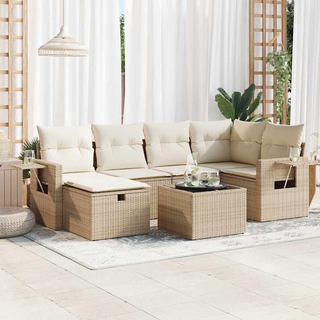Set De Sofás De Jardín 6 Piezas Y Cojines Ratán Sintético