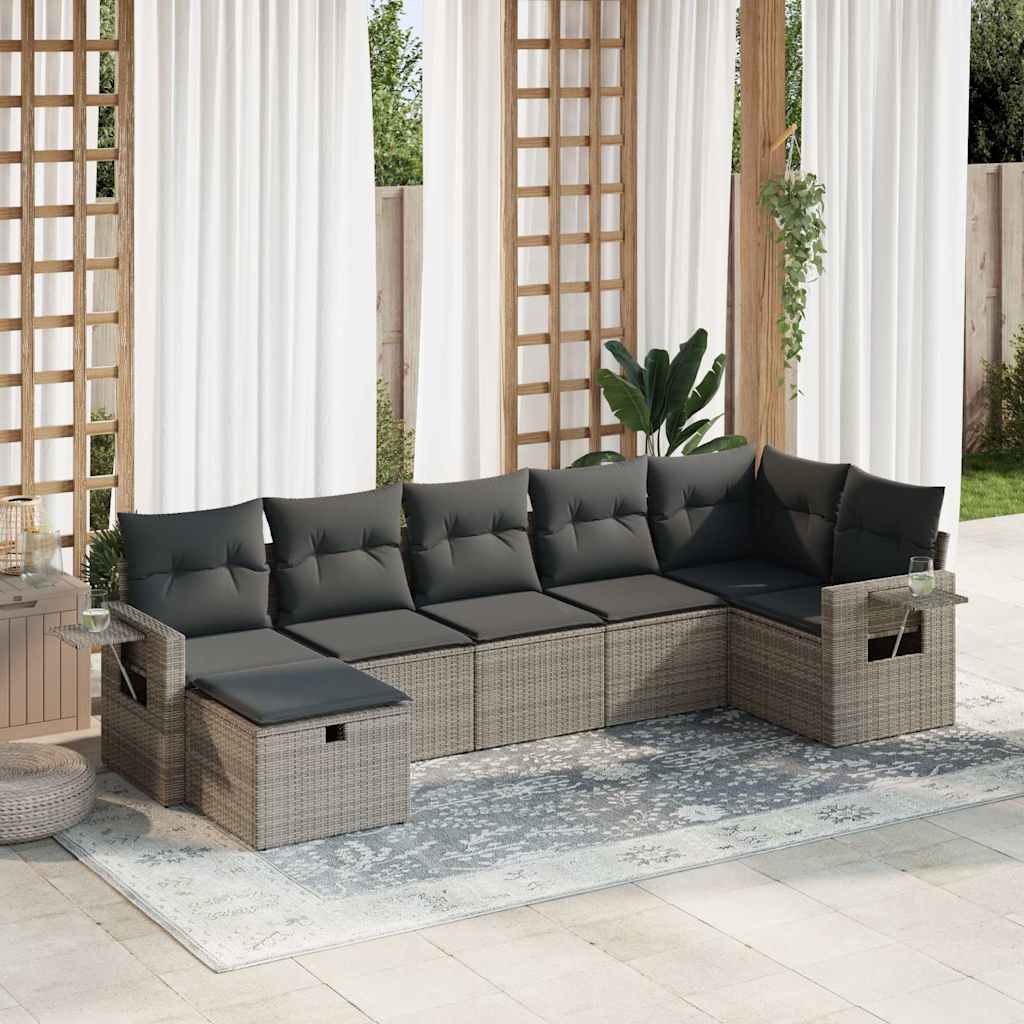 Set De Sofás De Jardín 7 Pzas Con Cojines Ratán Sintético