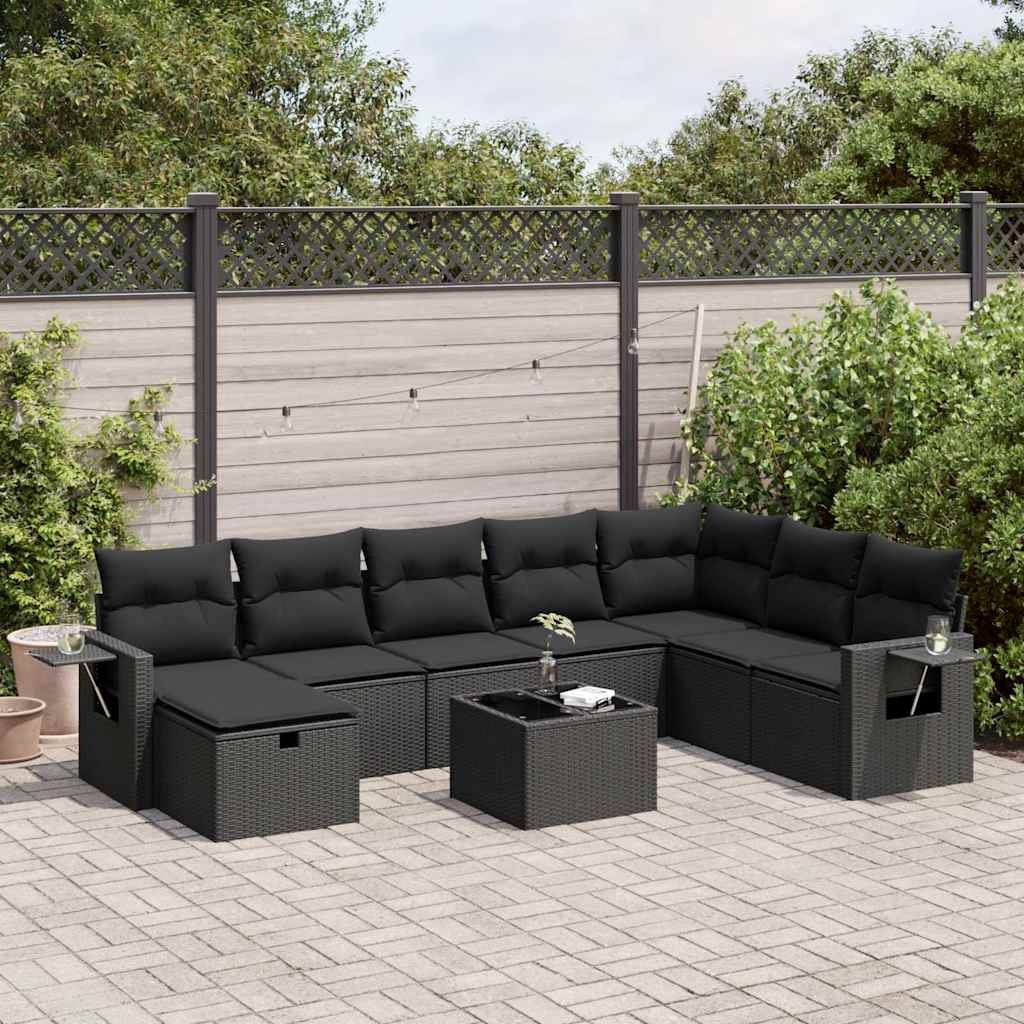 Set De Sofás De Jardín Con Cojines 9 Pzas Ratán Sintético Beige