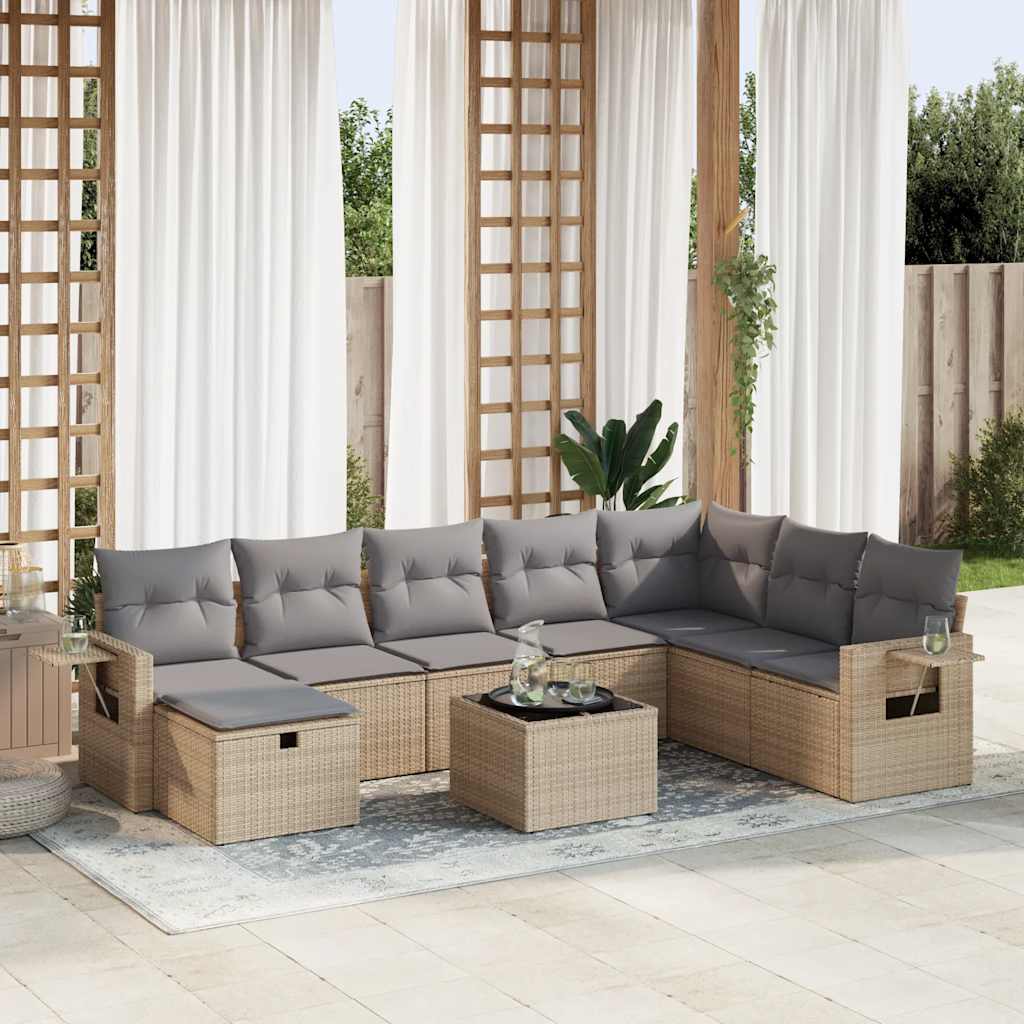 Set De Sofás De Jardín Con Cojines 9 Pzas Ratán Sintético Beige