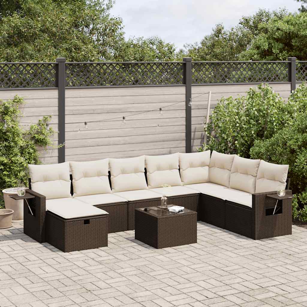 Set De Sofás De Jardín Con Cojines 9 Pzas Ratán Sintético Beige