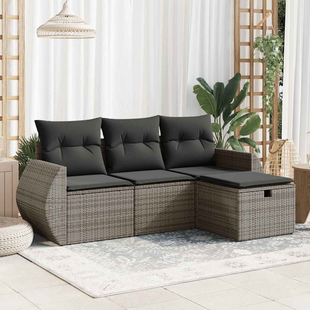Set De Sofás De Jardín 4 Pzas Y Cojines Ratán Sintético