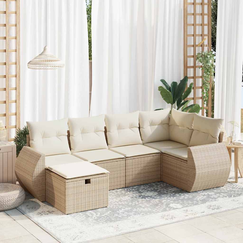 Set De Sofás De Jardín 7 Pzas Con Cojines Ratán Sintético Negro