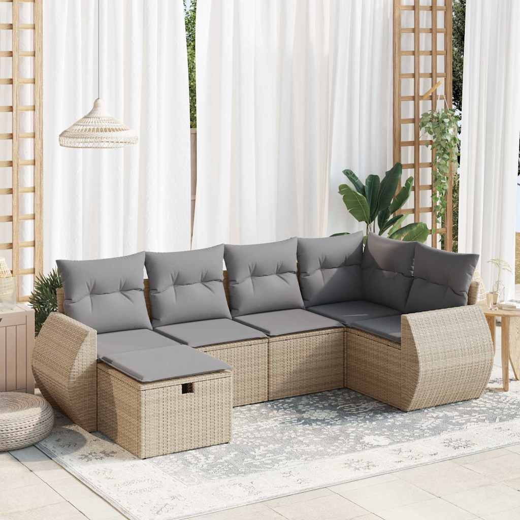 Set De Sofás De Jardín 7 Pzas Con Cojines Ratán Sintético Negro