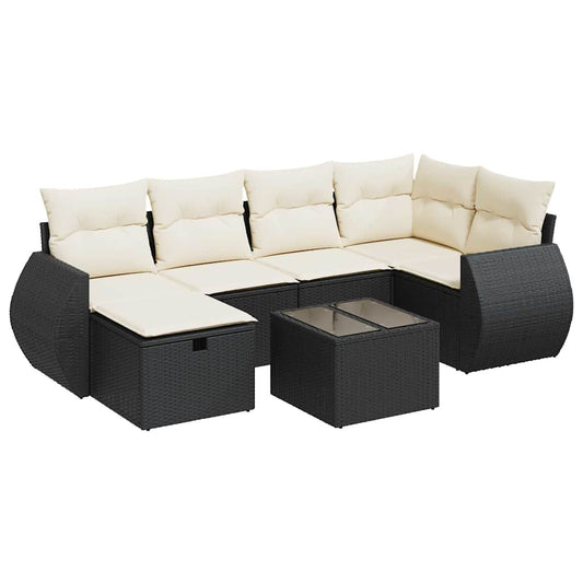 Set De Sofás De Jardín 7 Pzas Con Cojines Ratán Sintético Negro