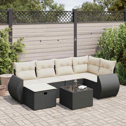 Set De Sofás De Jardín 7 Pzas Con Cojines Ratán Sintético Negro