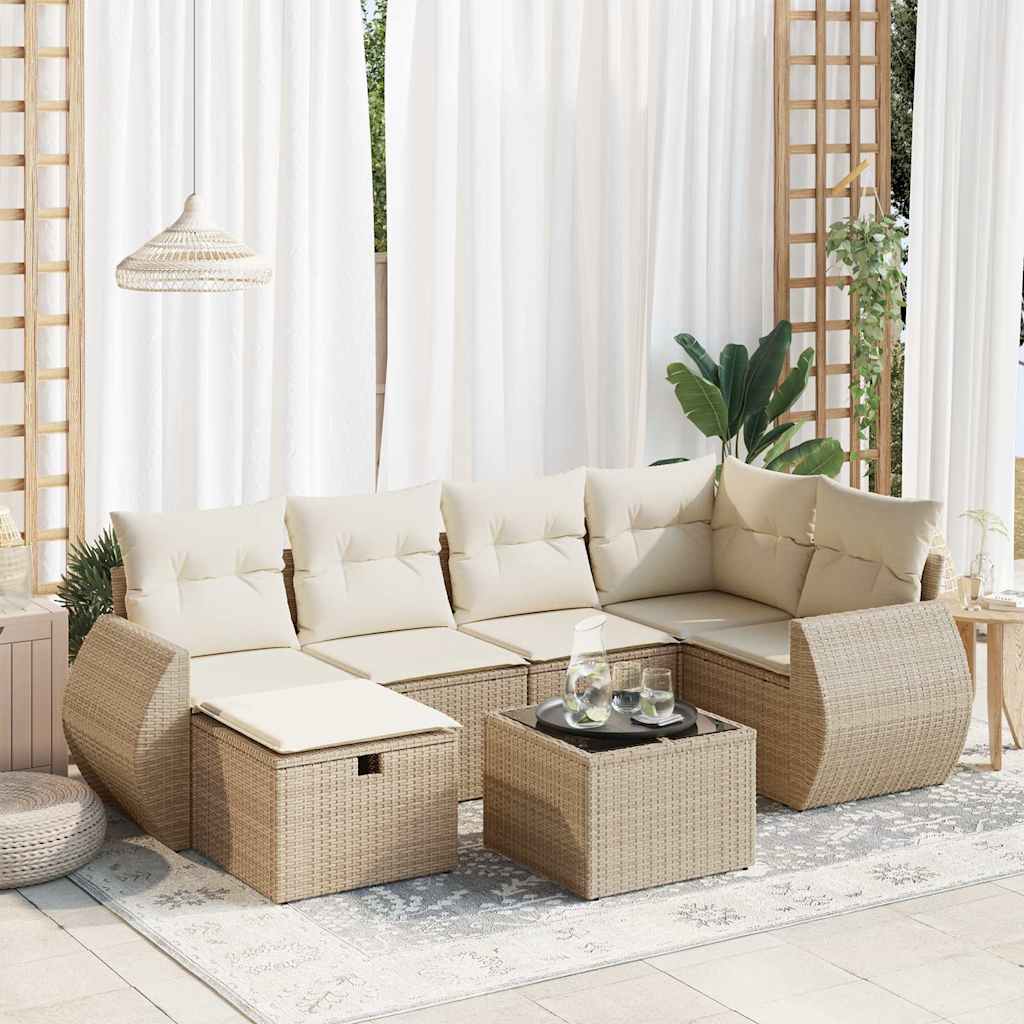 Set De Sofás De Jardín 7 Pzas Con Cojines Ratán Sintético Negro