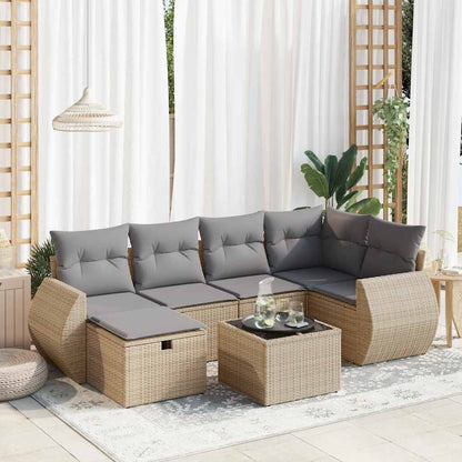 Set De Sofás De Jardín 7 Pzas Con Cojines Ratán Sintético Negro