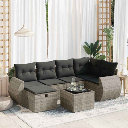 Set De Sofás De Jardín 7 Pzas Con Cojines Ratán Sintético Negro