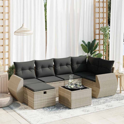 Set De Sofás De Jardín 7 Pzas Con Cojines Ratán Sintético Negro