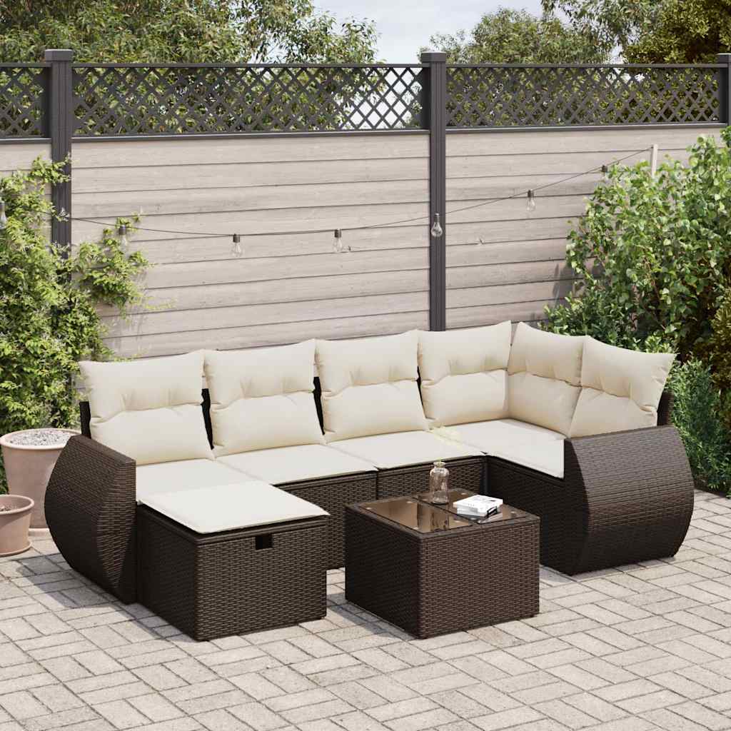 Set De Sofás De Jardín 7 Pzas Con Cojines Ratán Sintético Negro