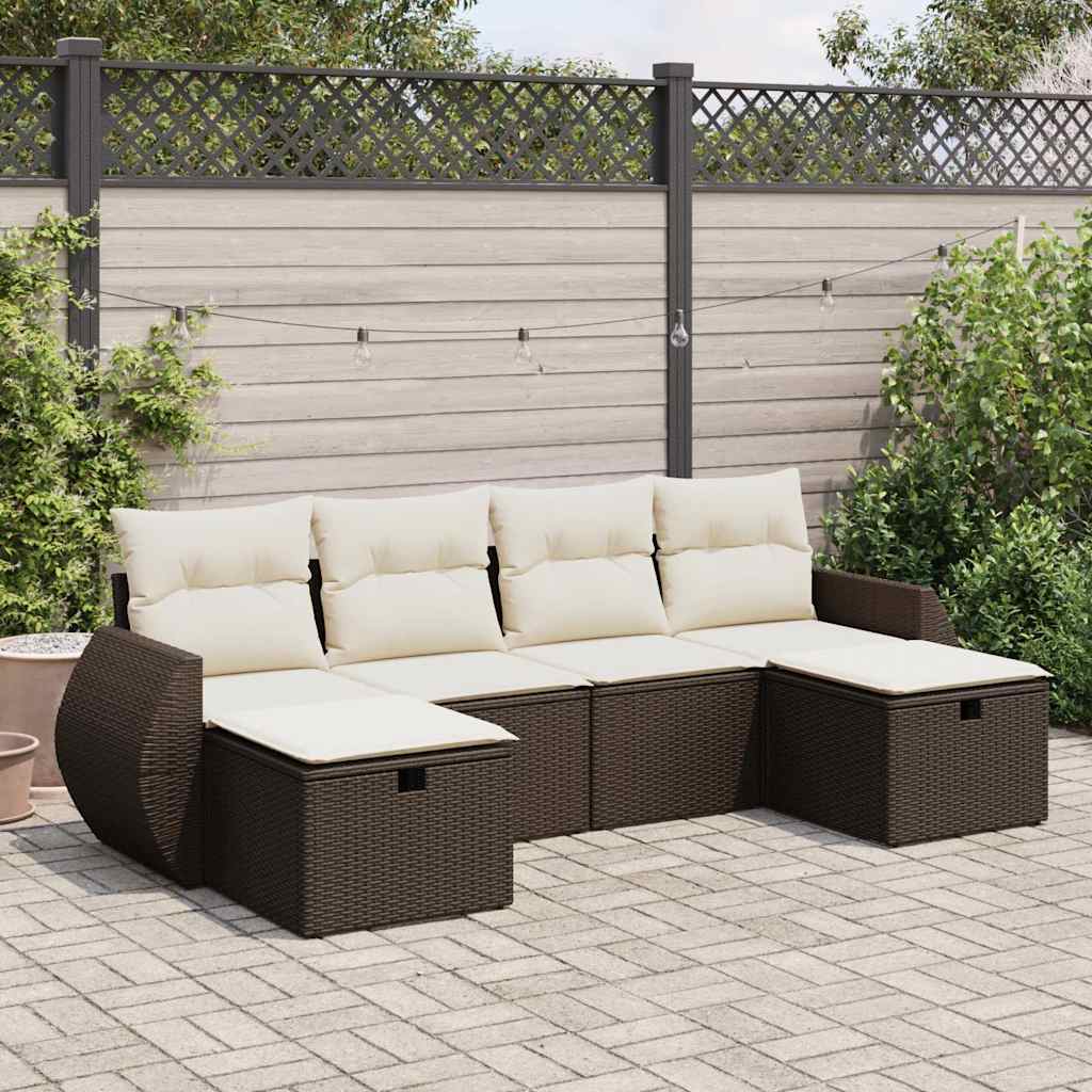 Set De Sofás De Jardín 6 Piezas Y Cojines Ratán Sintético