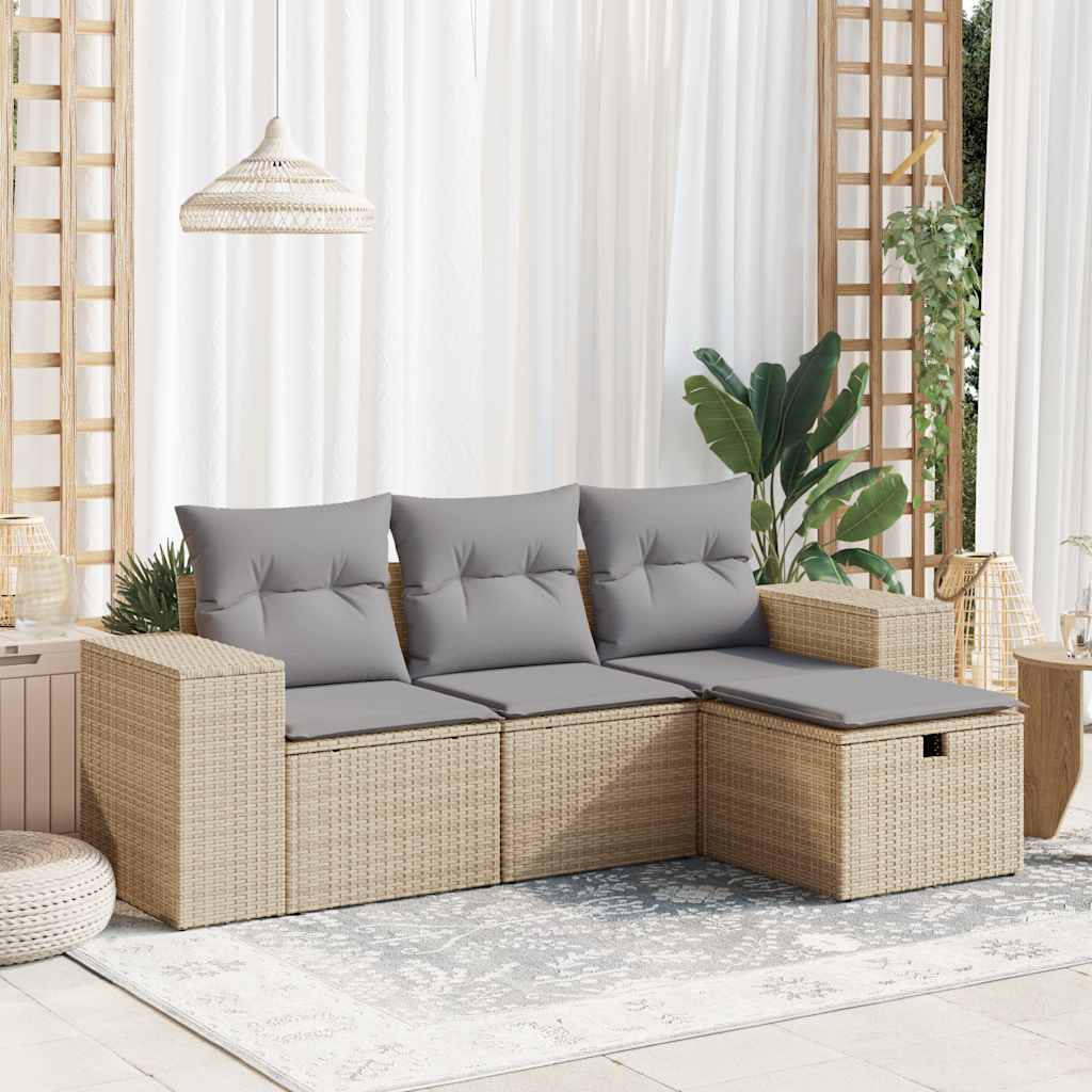 Set De Sofás De Jardín 4 Pzas Y Cojines Ratán Sintético