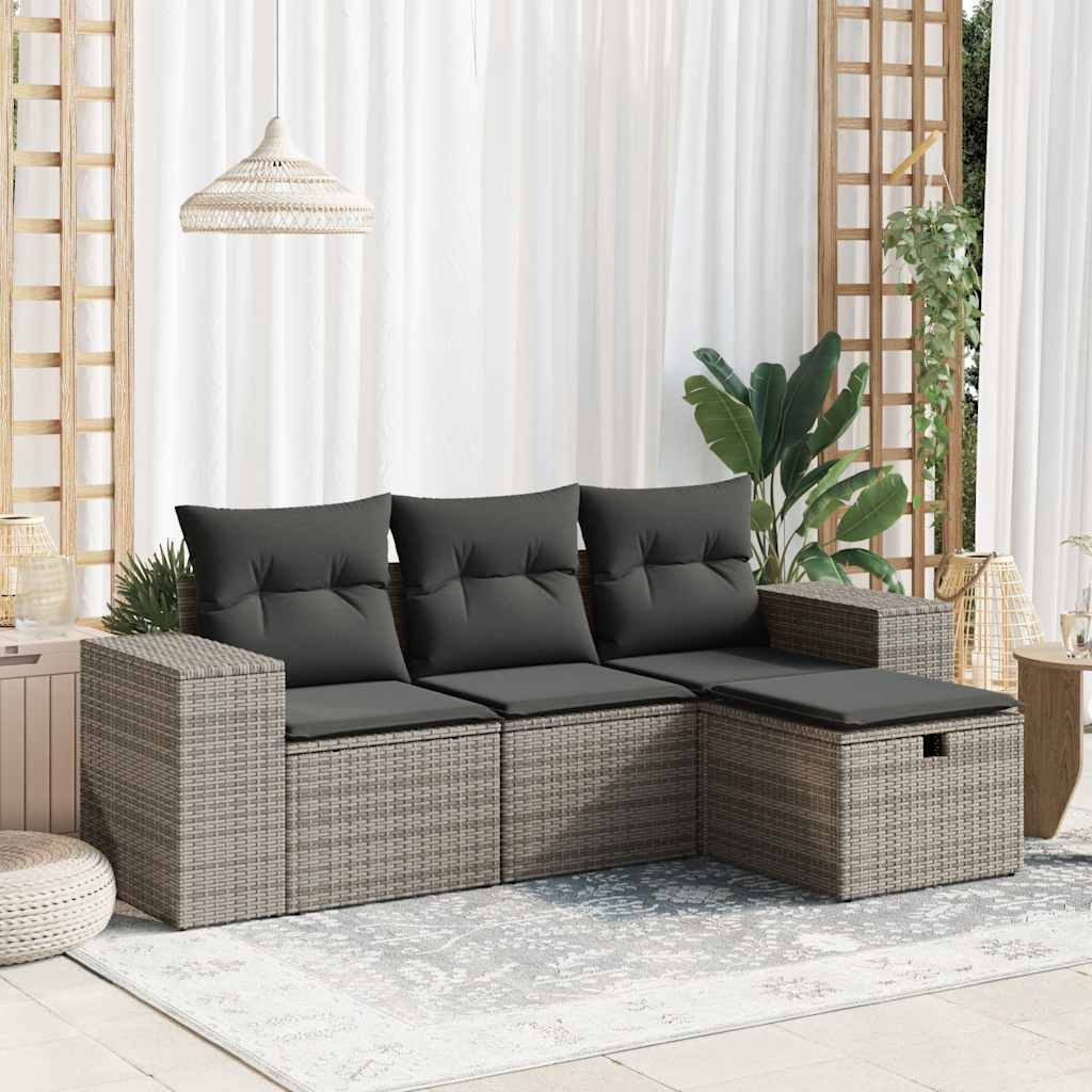 Set De Sofás De Jardín 4 Pzas Y Cojines Ratán Sintético