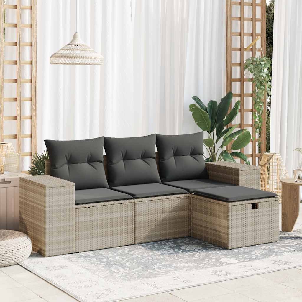 Set De Sofás De Jardín 4 Pzas Y Cojines Ratán Sintético