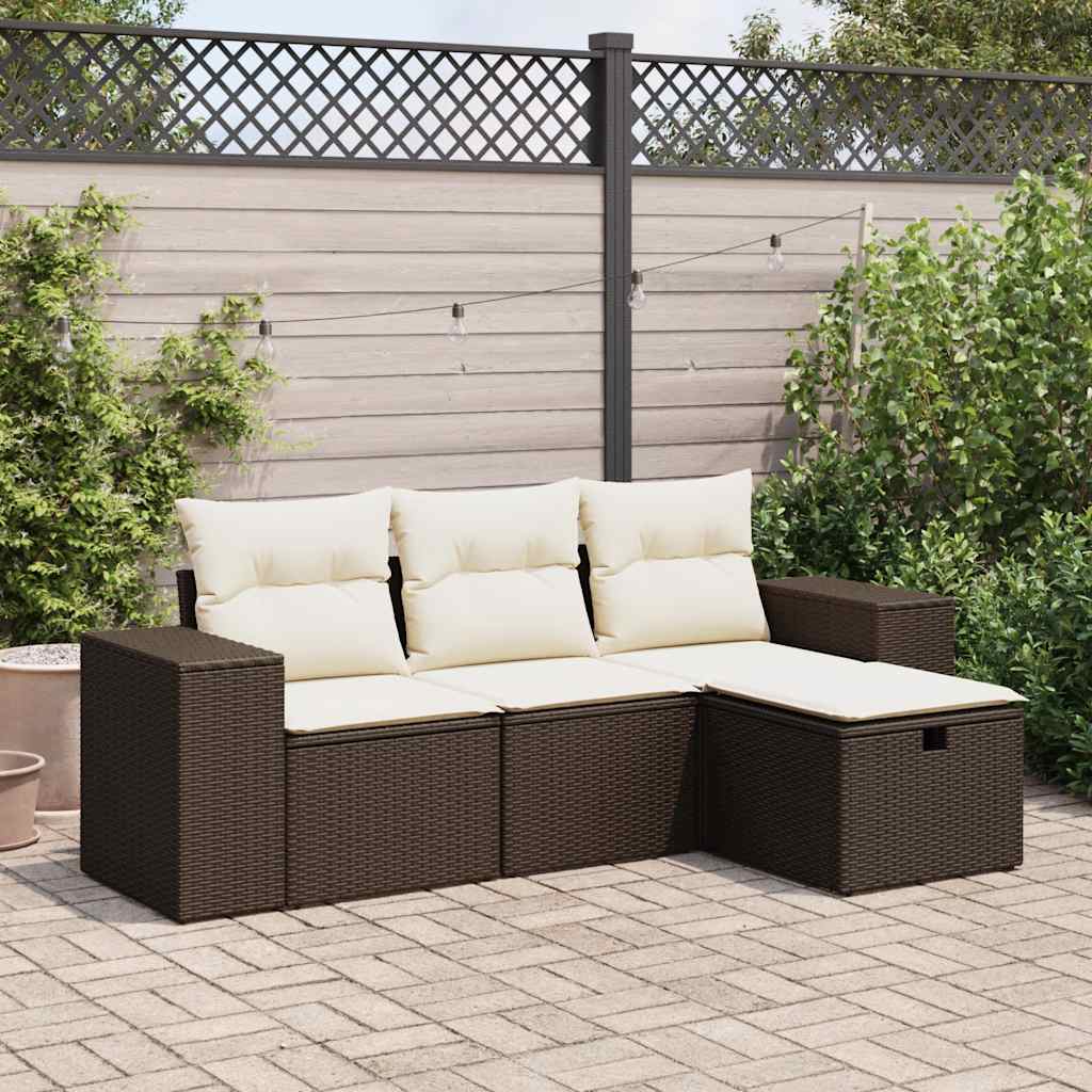 Set De Sofás De Jardín 4 Pzas Y Cojines Ratán Sintético