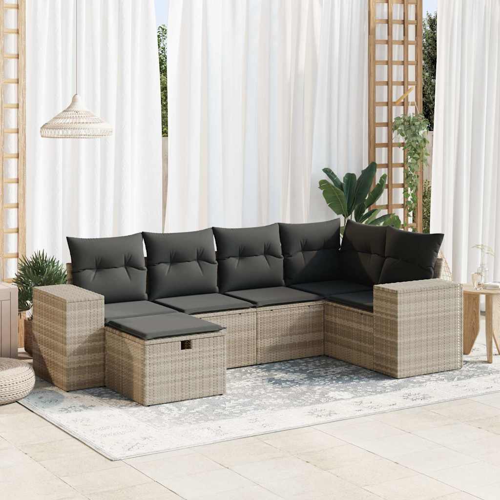 Set De Sofás De Jardín 6 Piezas Y Cojines Ratán Sintético Negro