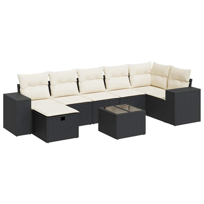 Set De Sofás De Jardín Y Cojines 8 Piezas Ratán Sintético Negro