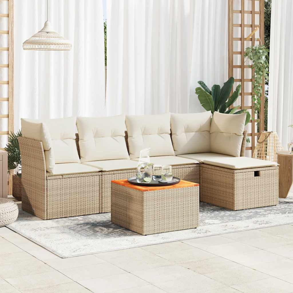Set De Sofás De Jardín 6 Piezas Y Cojines Ratán Sintético