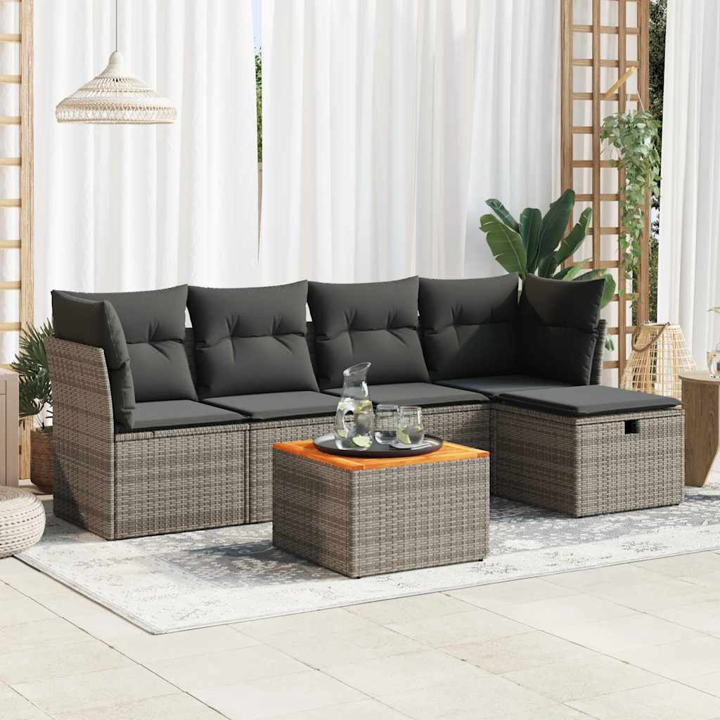 Set De Sofás De Jardín 6 Piezas Y Cojines Ratán Sintético