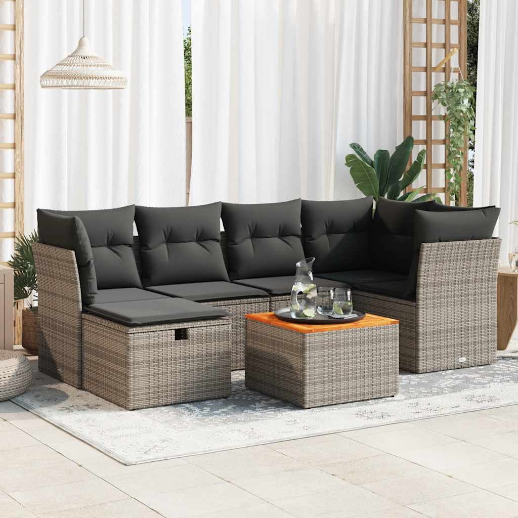Set De Sofás De Jardín 7 Pzas Con Cojines Ratán Sintético