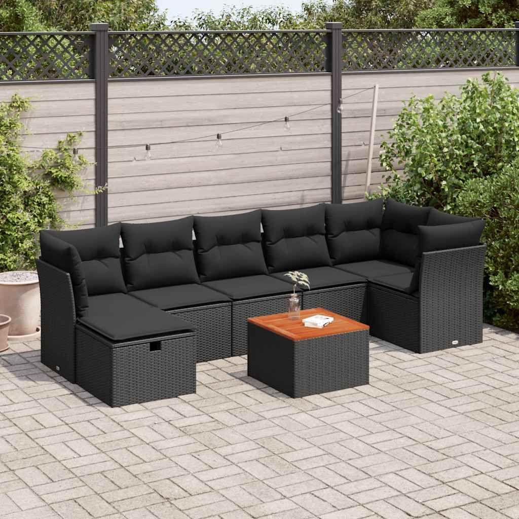 Set De Sofás De Jardín Y Cojines 8 Piezas Ratán Sintético Negro