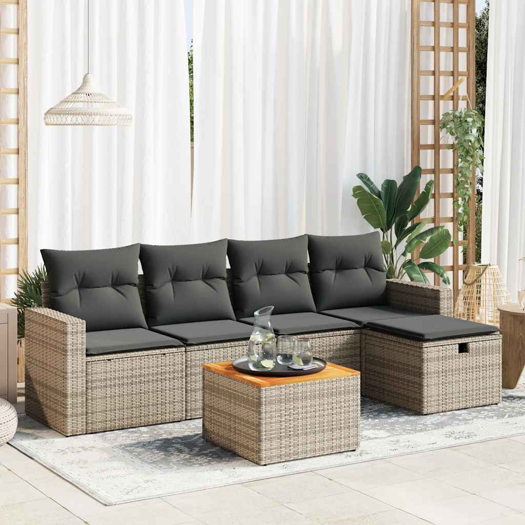 Set De Sofás De Jardín 6 Piezas Y Cojines Ratán Sintético