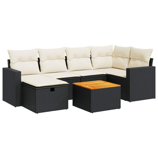 Set De Sofás De Jardín 7 Pzas Con Cojines Ratán Sintético Negro