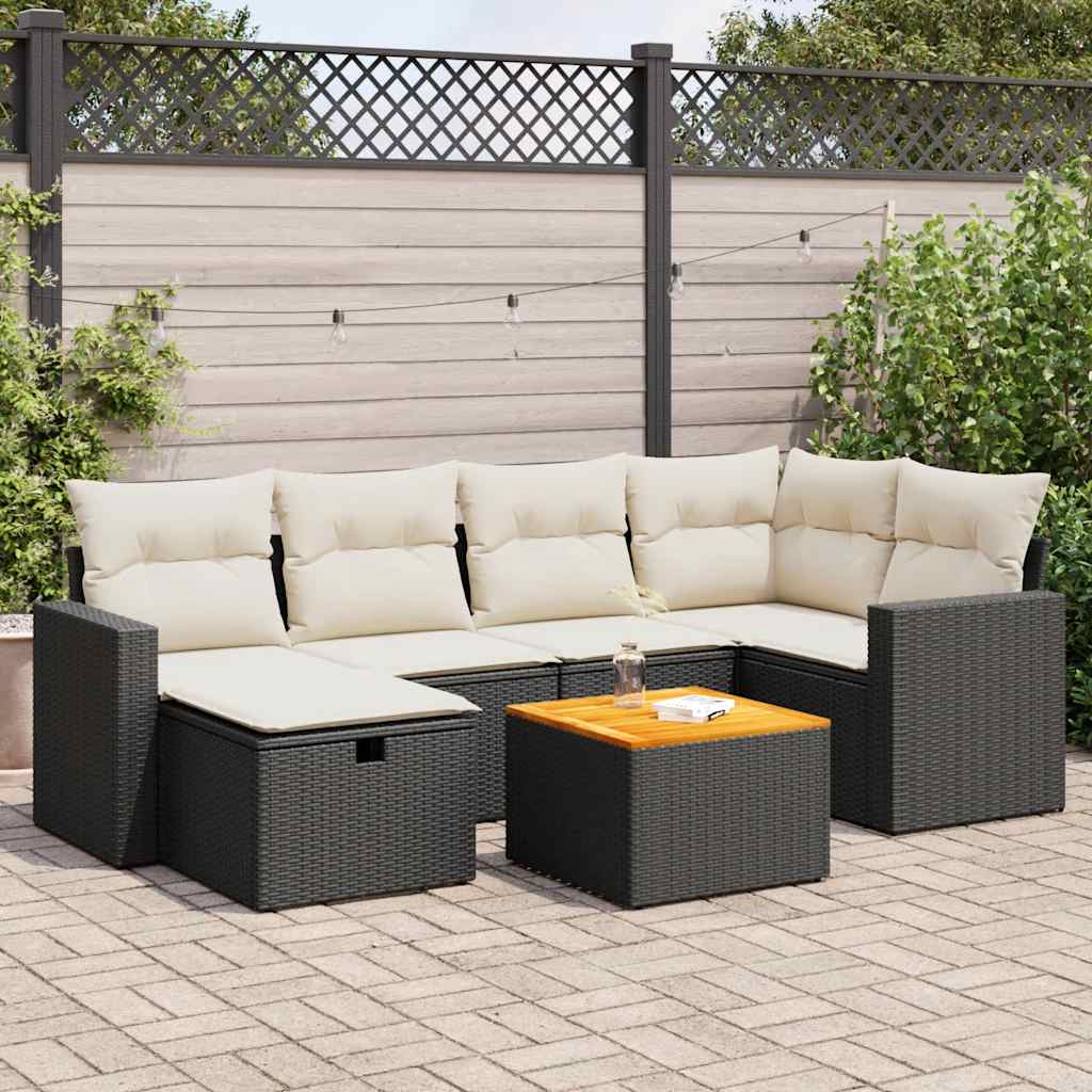 Set De Sofás De Jardín 7 Pzas Con Cojines Ratán Sintético Negro