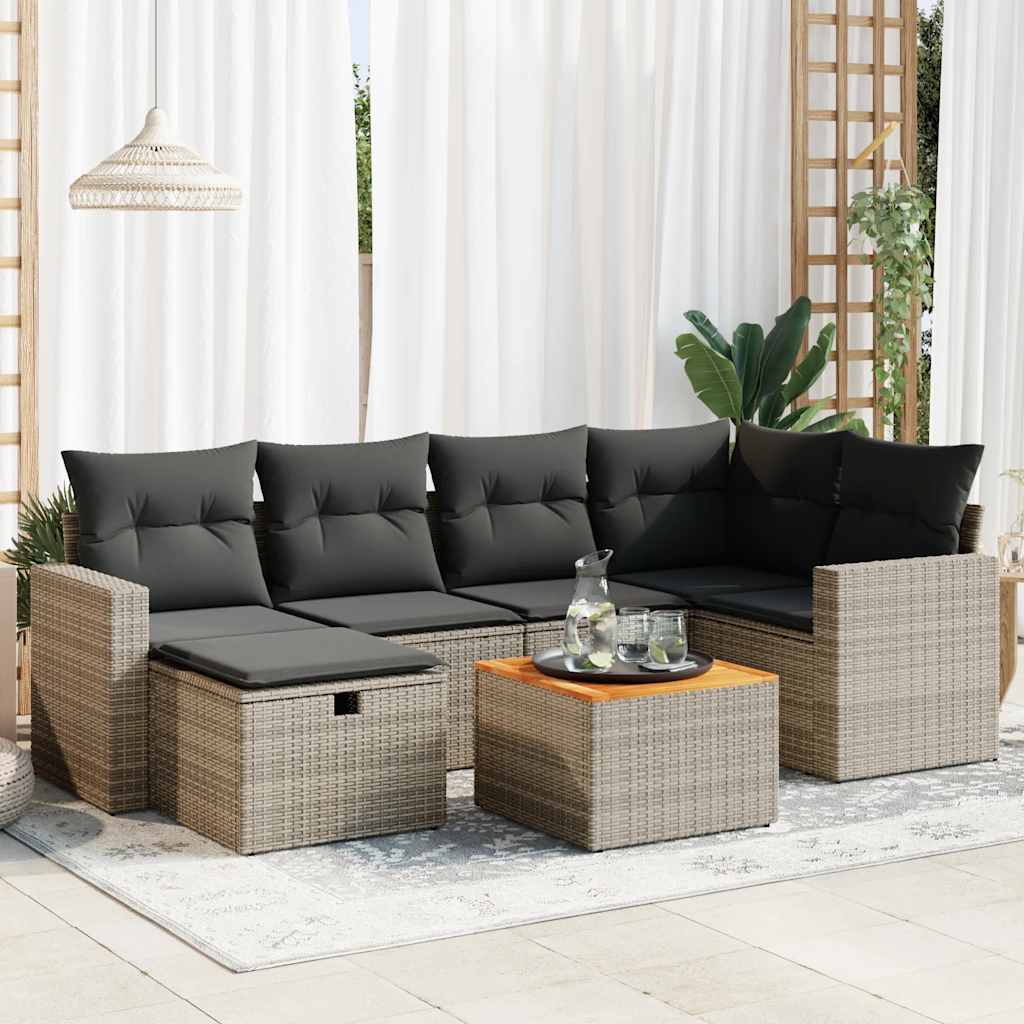 Set De Sofás De Jardín 7 Pzas Con Cojines Ratán Sintético Negro
