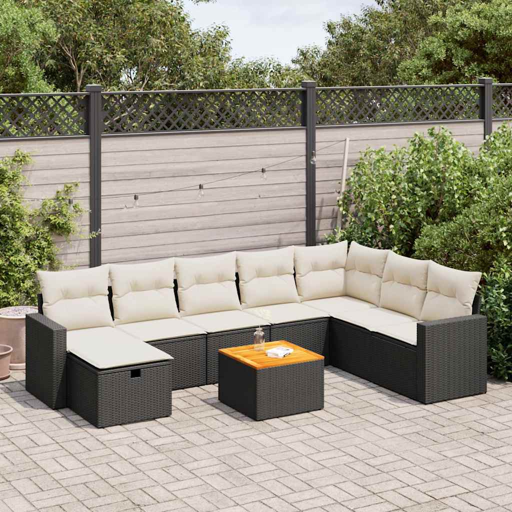 Set De Sofás De Jardín Con Cojines 9 Pzas Ratán Sintético Beige