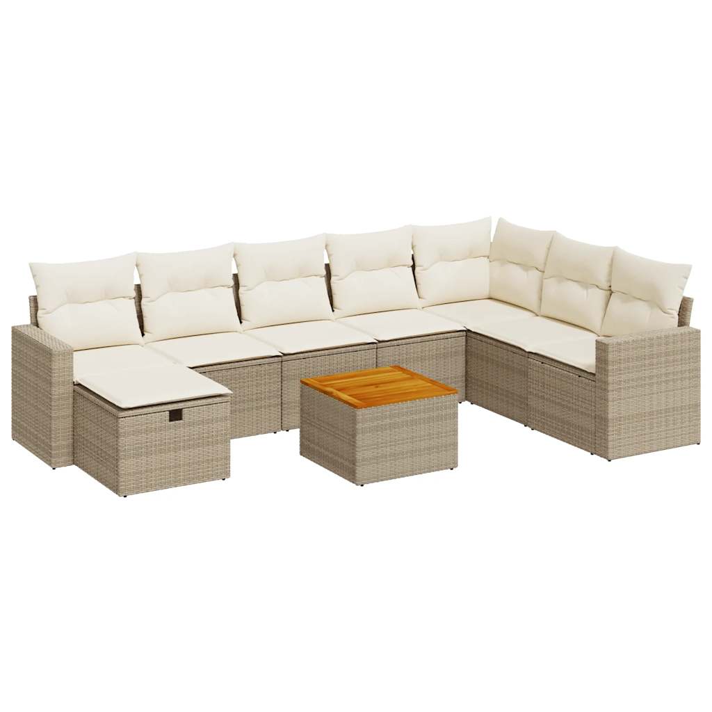 Set De Sofás De Jardín Con Cojines 9 Pzas Ratán Sintético Beige