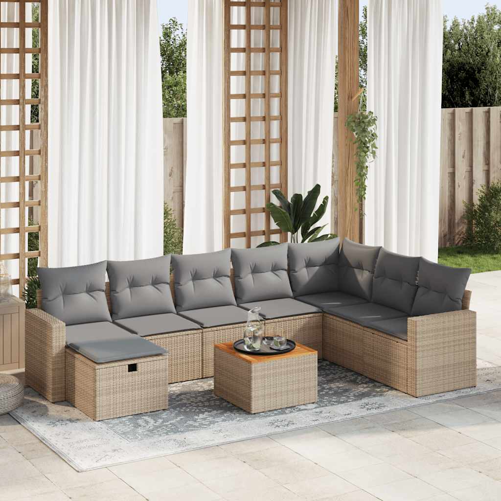 Set De Sofás De Jardín Con Cojines 9 Pzas Ratán Sintético Beige