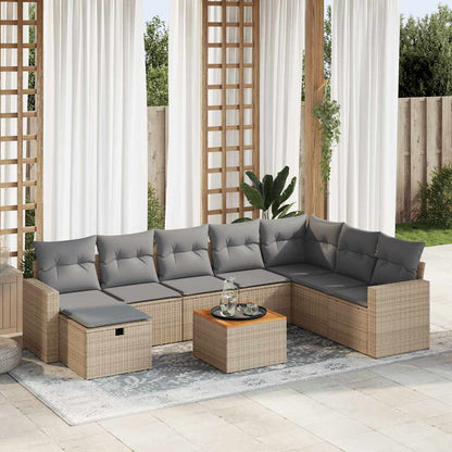 Set De Sofás De Jardín Con Cojines 9 Pzas Ratán Sintético Beige