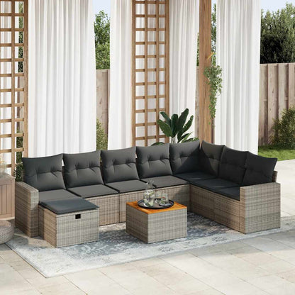 Set De Sofás De Jardín Con Cojines 9 Pzas Ratán Sintético Beige
