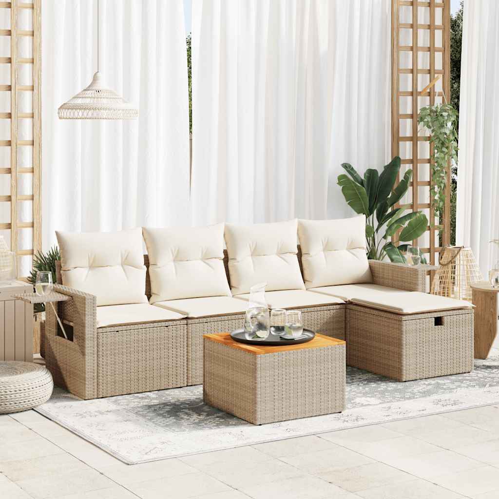 Set De Sofás De Jardín 6 Piezas Y Cojines Ratán Sintético Negro