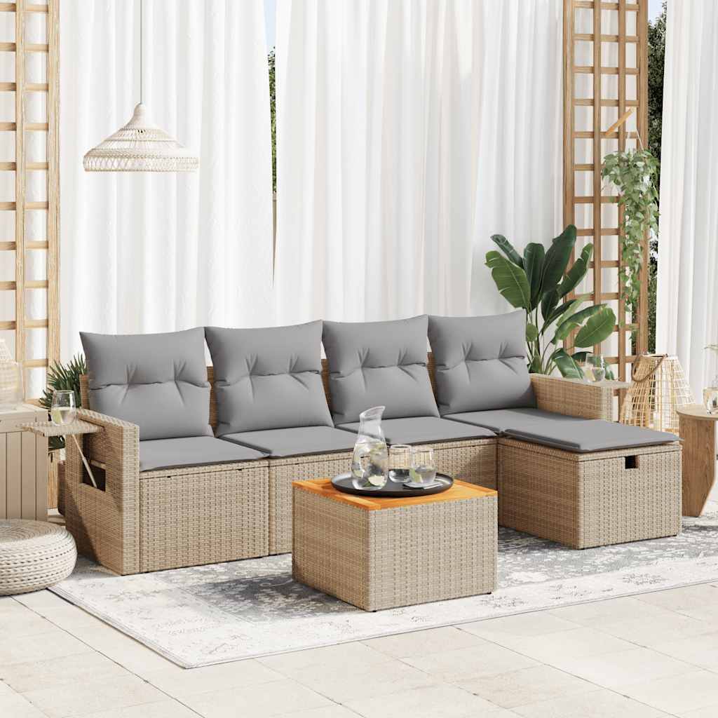 Set De Sofás De Jardín 6 Piezas Y Cojines Ratán Sintético Negro