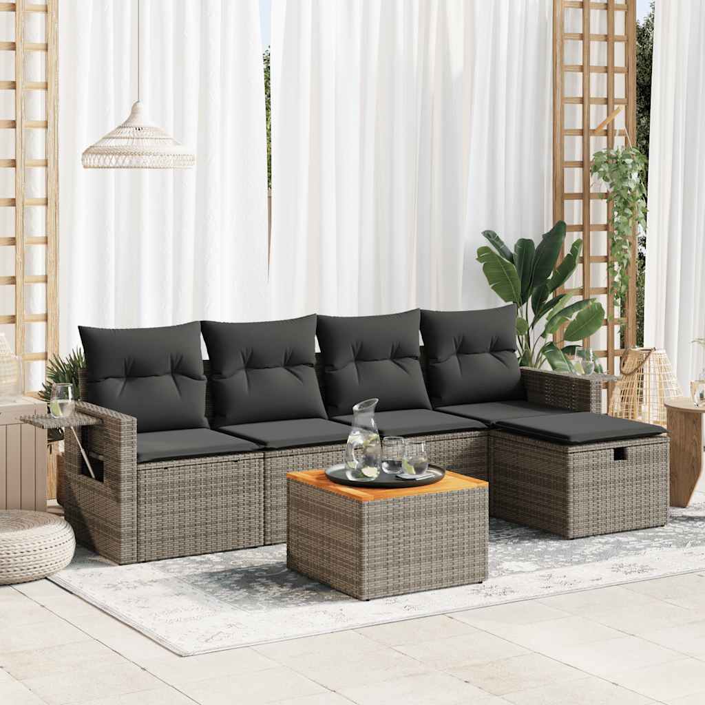 Set De Sofás De Jardín 6 Piezas Y Cojines Ratán Sintético Negro