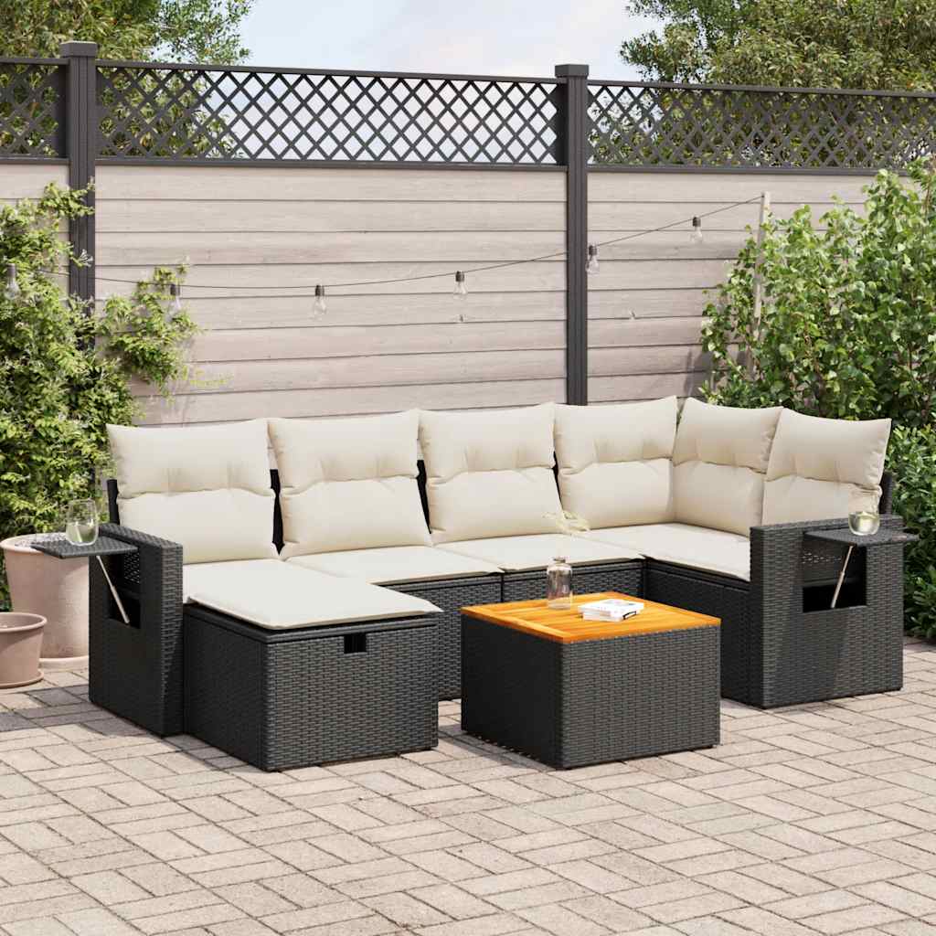 Set Sofás De Jardín 7 Piezas Y Cojines Ratán Sintético Beige