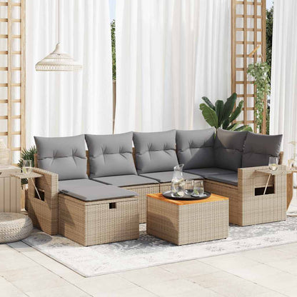 Set Sofás De Jardín 7 Piezas Y Cojines Ratán Sintético Beige