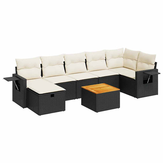 Set De Sofás De Jardín Y Cojines 8 Piezas Ratán Sintético Negro