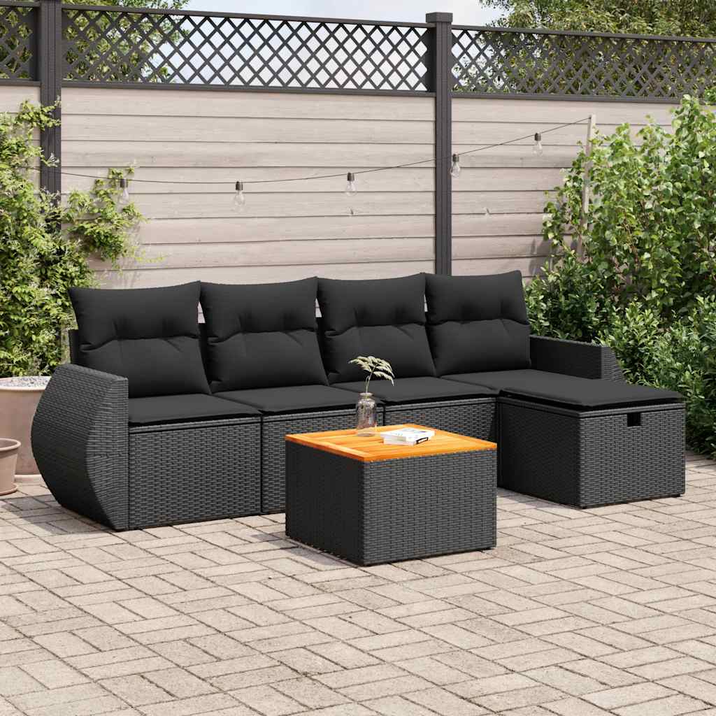 Set De Sofás De Jardín 6 Piezas Y Cojines Ratán Sintético Negro