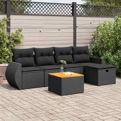 Set De Sofás De Jardín 6 Piezas Y Cojines Ratán Sintético Negro