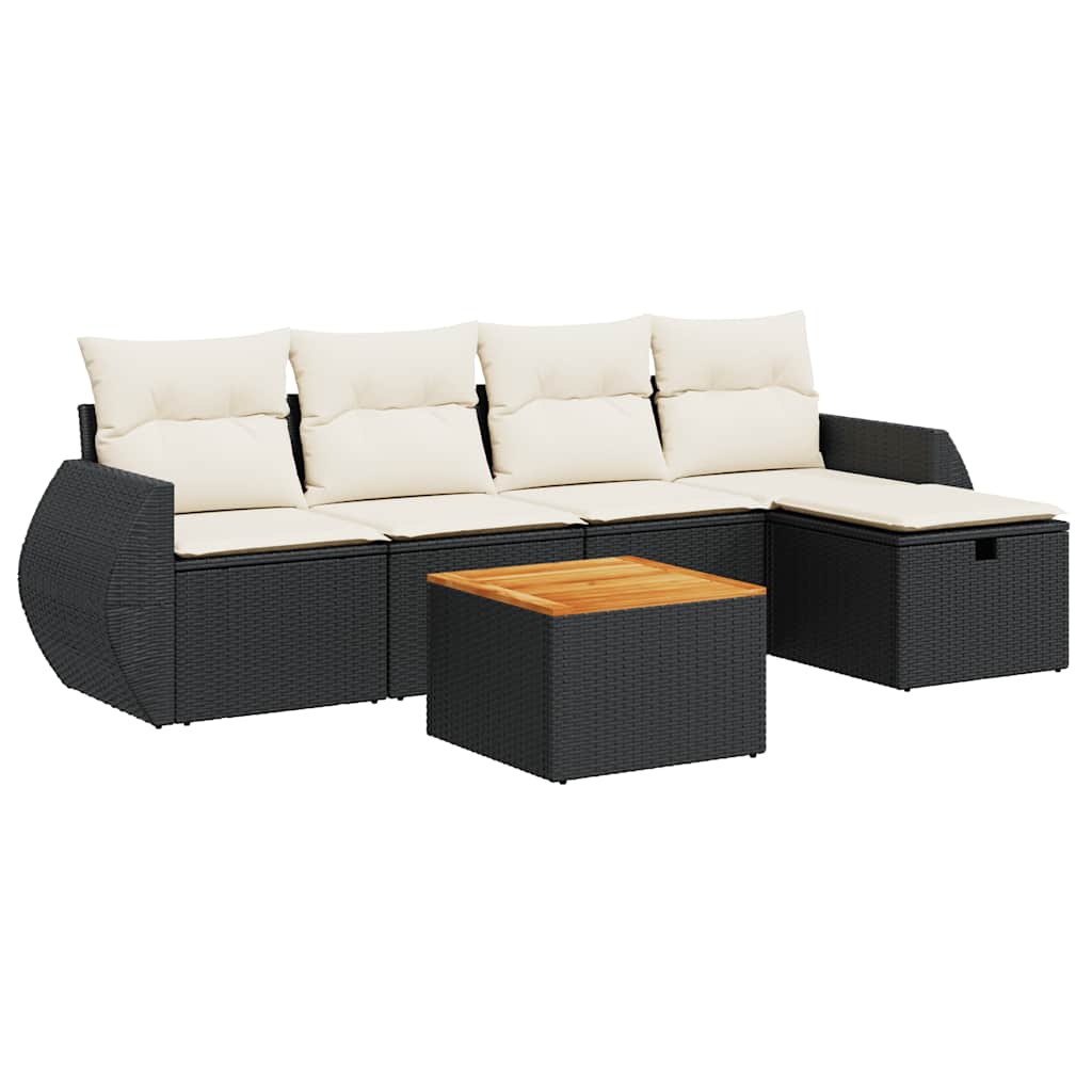 Set De Sofás De Jardín 6 Piezas Y Cojines Ratán Sintético Negro