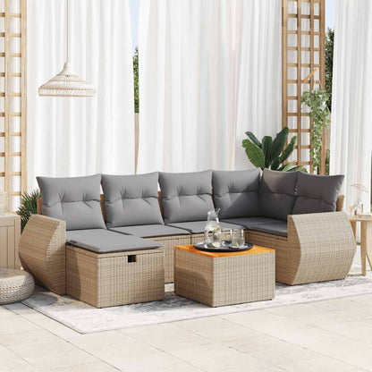 Set De Sofás De Jardín 7 Pzas Con Cojines Ratán Sintético Negro