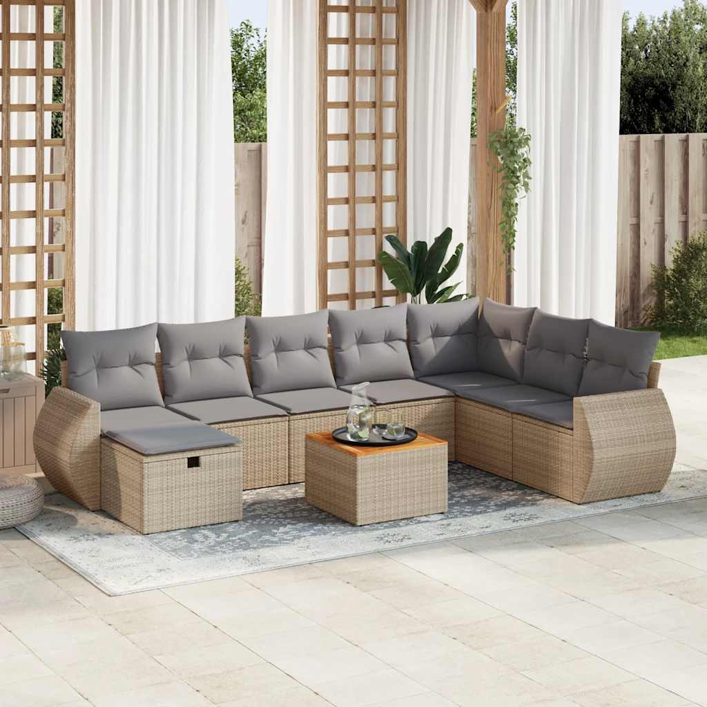 Set De Sofás De Jardín Con Cojines 9 Pzas Ratán Sintético Negro