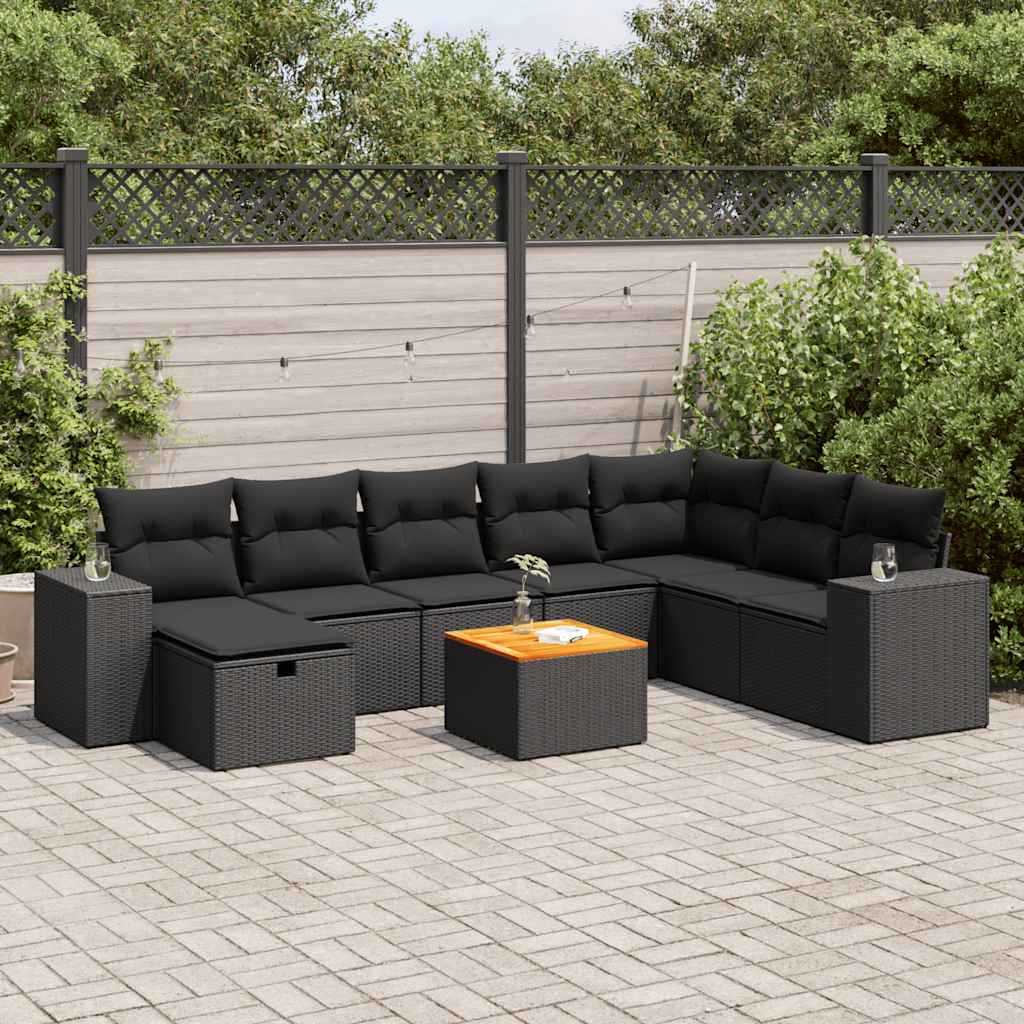 Set De Sofás De Jardín Con Cojines 9 Pzas Ratán Sintético Negro