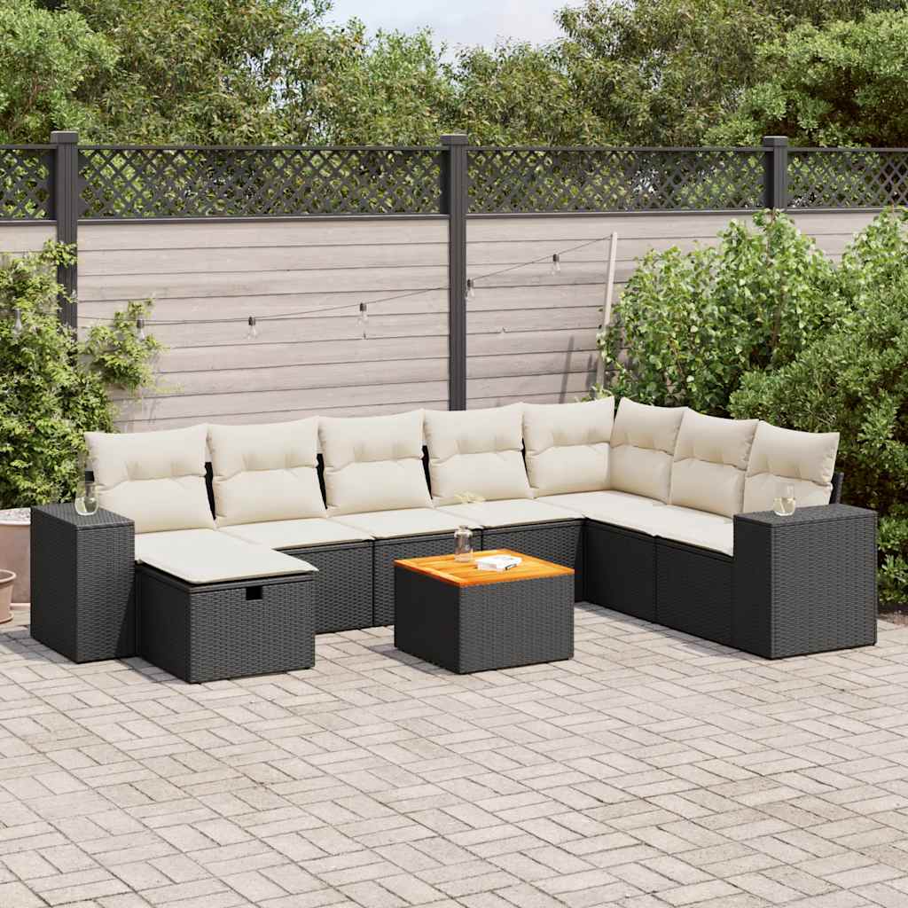 Set De Sofás De Jardín Con Cojines 9 Pzas Ratán Sintético Negro