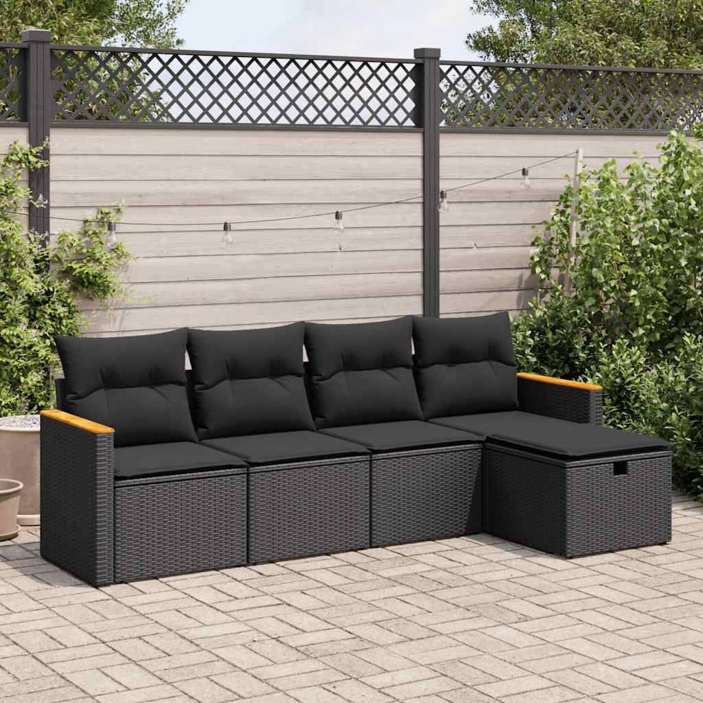 Set De Sofás De Jardín 6 Piezas Y Cojines Ratán Sintético Negro