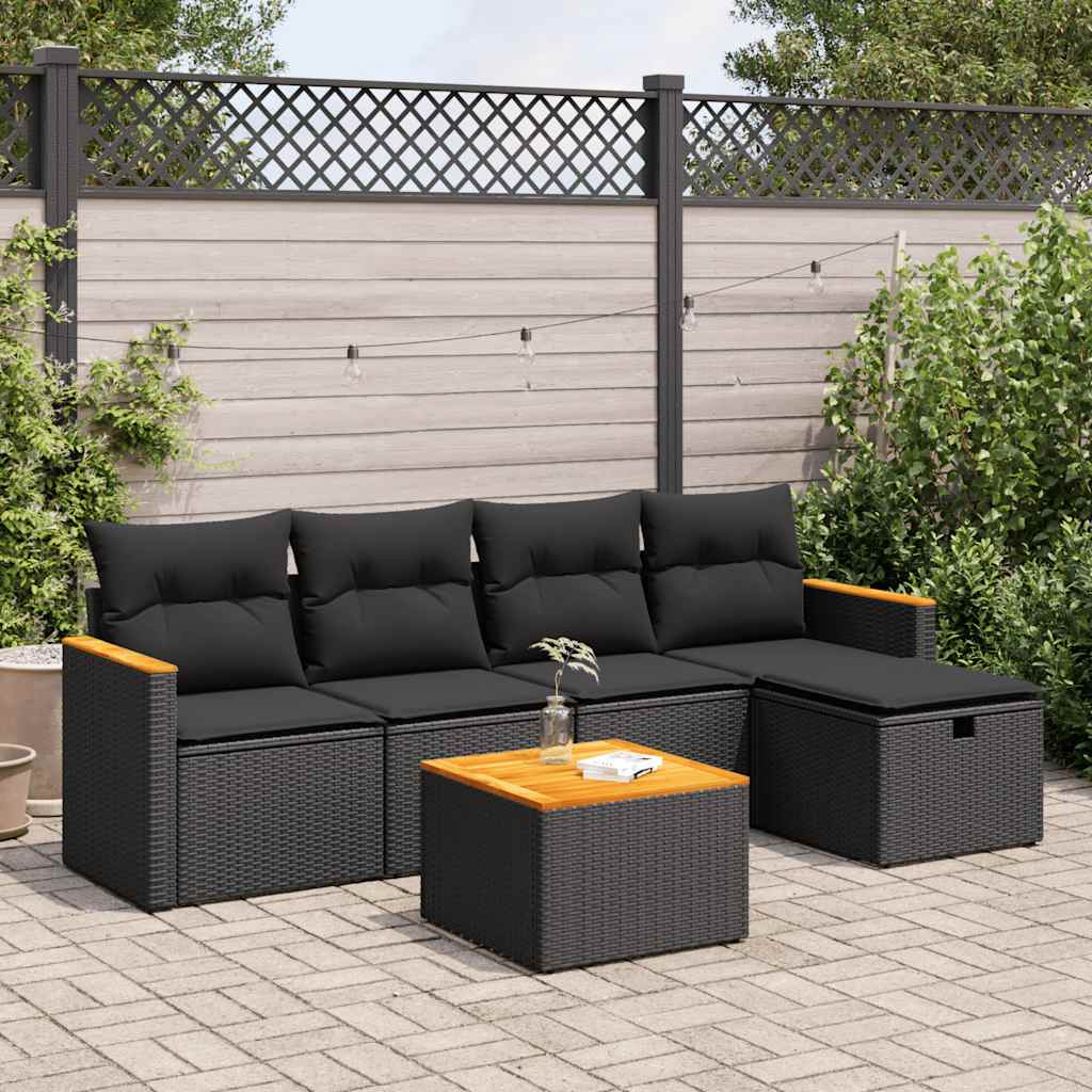 Set De Sofás De Jardín 6 Piezas Y Cojines Ratán Sintético Negro